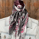 Grey Red Pink Paisley Printed Western Southwestern Wild Rag Scarf Accent