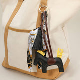 Vegan Leather Horse Tassel Scarf Keychain Bag Charm