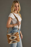 Tan Camel Teal Western Aztec Cotton Crossbody