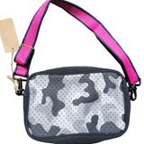 Black Grey White Camo with Hot Pink Black Stripe Strap Neoprene Crossbody