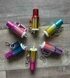 Chrome Ombre Plastic Tumbler Keychain with Removable Lid Blue Pink
