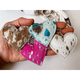 Western Heart Cowhide Keychain – Beige Metallic Gold Bag Charm