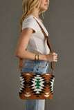 Brown, Black, Green & White Western Woven Wool Crossbody Bag | Boho Removable Strap
