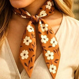 Brown and Cream Floral Western Skinny Cowgirl Mini Wild Rag Scarf Necktie
