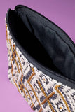 Colorado Handmade Jacquard Clutch | Gold Seed Beads & Suede | Wristlet