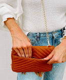 Russel Quilted Crossbody with Fringe Camel