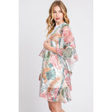 Ruffle Lined Tropical Leaves Print Kimono