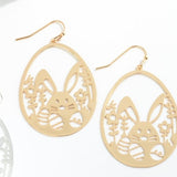 Brass Easter Drop Earrings Featuring Easter Bunny Gold