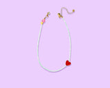Blue Shell Bead Necklace with Red Glass Heart Charm — Amore