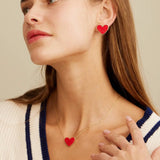 Heart Druzy Stone Charm Short Necklace - Red Sparkle Statement Jewelry