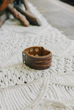 Boho Braided Leather Wide Wrap Adjustable Snap Cuff Bracelet Brown