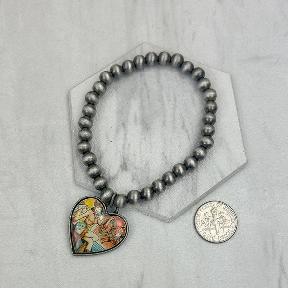 Silver Navajo Like pearl with Rodeo Girl Heart Charm