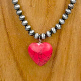 Red Stone Heart Navajo Like Beaded Necklace