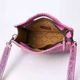 American Darling Hand-Tooled Floral Carved Leather Handbag Pink