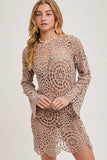 Open Knit Sheer Crochet Beach Dress – Mushroom