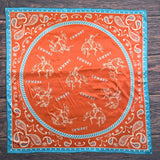 Western Cowboy Print Wild Rag Scarf | Rust & Turquoise | 36x36