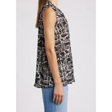 Black White Animal Printed Button-Up Sleeveless Blouse