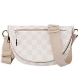 Checkered Nylon Fanny Pack Sling Bags Cream Beige