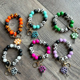 Paw Print Silicone and Wooden Bead Wristlet Keychain Bag Charm Teal