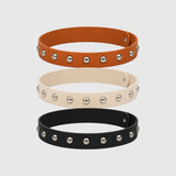 Bone Faux Leather Hat Band with Silver-Tone Round Studs