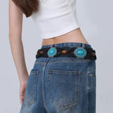 Braided Waist Rope Belt - Black Adjustable Boho Belt