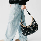 Sienna Slouchy Woven Shoulder Bag – Gold Metallic Diamond Black