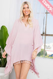Lightweight Hooded Swimsuit Cover up with Tassels Mauve