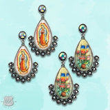 Scenic Southwest Western Cactus Acrylic Rhinestone Teardrop Earrings