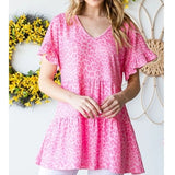 Pink Leopard Tiered Short Sleeve Top