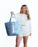 The Debra Diamond Quilted Nylon Tote Bag Ice Blue