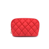 Cloud Kiss Quilted Puffer Nylon Cosmetic Dome Pouch in Red