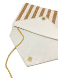 Gold & White Stripe Beaded Bee Clutch
