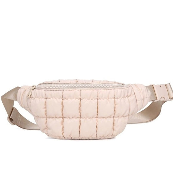 Resurgence Quilted Puffer Nylon Belt Bag Crossbody Sling Bag Cream