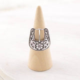 TIPI Floral Western Buckle Stretch Ring – Silver Tone