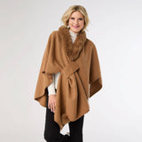 Rae Pull Through Wrap with Faux Fur Camel Brown