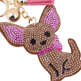 Bling Crystal Brown Pink Chihuahua Dog Tassel Keychain Keyring Bag Purse Charm