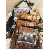Hand Tooled Leather Clear Purse Crossbody Concert Game Day Stadium Brown and Tan
