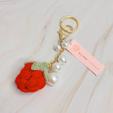 Crochet Strawberry And Pearls Keyring Bag Charm
