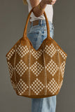 Brown & Cream Diamond Woven Tote Bag
