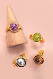 Sunburst Stone Ring - 18K Gold Adjustable Stainless Steel Pearl