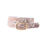 Western Cow Print Leather Belt - Calf Hair Belt with Gold Buckle