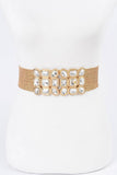 Rhinestone & Metallic Straw Stretch Belt in Gold