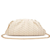 Veronica Woven Vegan Leather Clutch | Oatmilk with Gold Hardware & Chain Strap