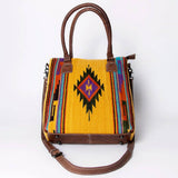 American Darling Saddle Blanket Tote - Handwoven Wool Leather Western Bag Yellow