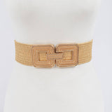 Metal Buckle Stretch Belt Khaki Gold