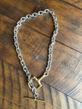 Snaffle Bit Necklace | Two-Tone Gold & Silver | Chunky Chain | 17.8"