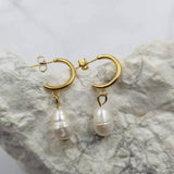 Dangle Baroque Freshwater Pearl Charm Hoop Earrings
