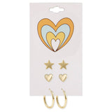 Gold Heart, Star & Hoop Earrings Set of 3