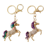 Bling Crystal Rhinestone Unicorn Key Chain Bag Charm Rainbow Gold
