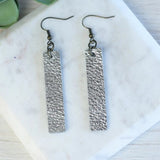 Genuine Leather Rectangle Drop Dangle Earrings Silver